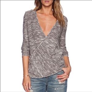 Free People Boho Gray Gotham Faux Wrap Long Sleeve V-Neck Sweater Size S